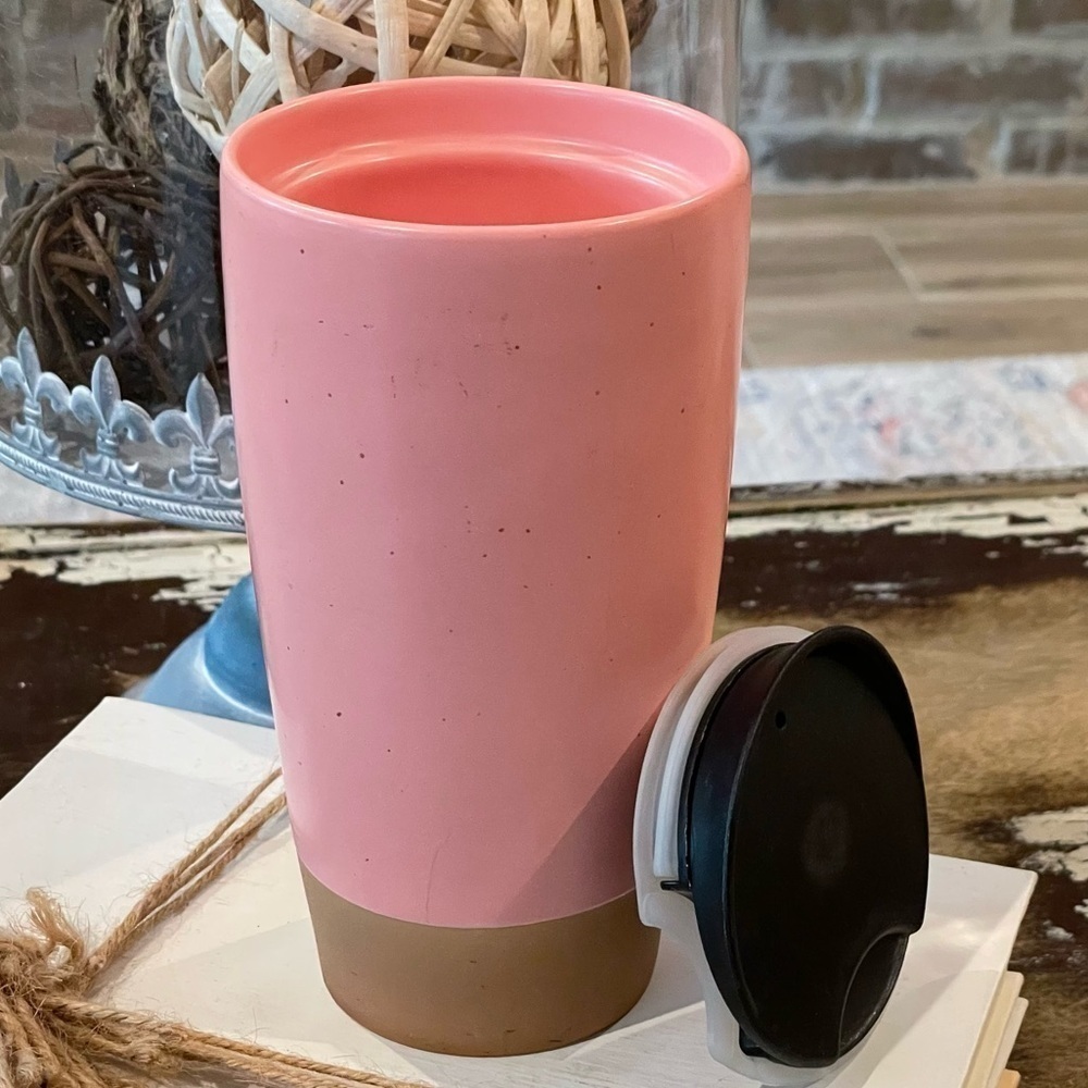 MORA Double Wall 14 oz Pink Ceramic Travel Mug/Lid